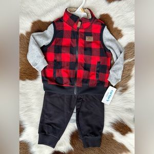 Carter’s Boys 12 Months Plaid Microfleece 3-Piece Red Vest Set